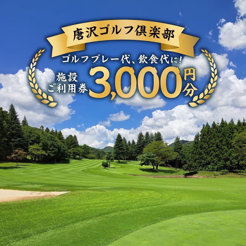 【ふるさと納税】唐沢ゴルフ倶楽部 施設3000円ご利用券_ ゴルフ場 ゴルフ場利用券 ゴルフ ごるふ チケット 利用券 券 3,000円 ゴルフプレー プレー代 飲食 飲食代 スポーツ 関東 栃木県 佐野市 唐沢ゴルフ倶楽部 送料無料 【1103077】