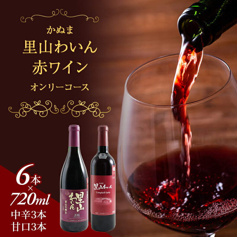 【ふるさと納税】かぬま 里山わいん 赤ワイン オンリーコース 720ml × 6本 お届け 入金確認後 14日～1...