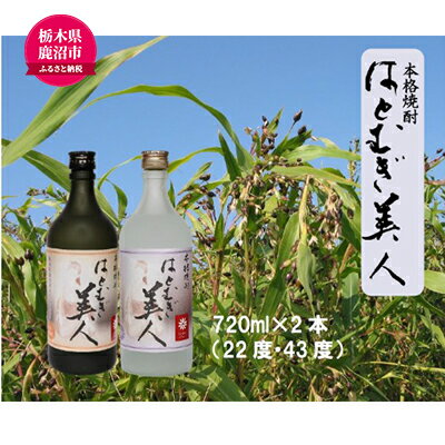[栃木県 鹿沼市産] 本格焼酎 はとむぎ 美人 2本セット(22度・43度)各720ml×2本 酒 焼酎 麦 酒 米焼酎 お酒