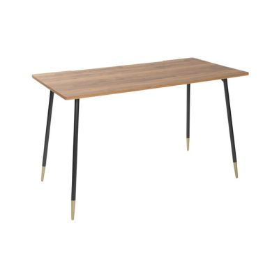 【ふるさと納税】【＆FREL】ワークテーブル 天板（ミディアムオーク）脚/フレーム（ブラック）幅120 奥行60 高さ72【メタリックゴールド】 インテリア 快適 作業 シンプル 薄め 電源 ケーブル 耐久性　※離島への配送不可