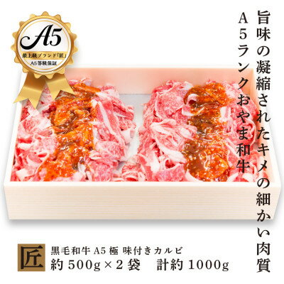 【ふるさと納税】おやま和牛 A5 極 味付きカルビ約500g×2【配送不可地域：離島】【1096953】