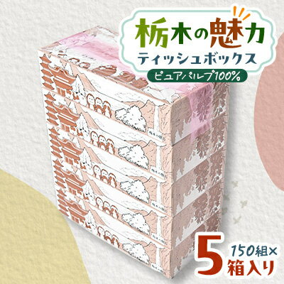 日用消耗品(ティッシュ・トイレットペーパー)人気ランク14位　口コミ数「0件」評価「0」「【ふるさと納税】【5箱入り】使い切りパック!栃木の魅力ティッシュボックス　150w×5箱　※配送不可地域:離島・沖縄【配送不可地域：離島・沖縄県】【1454525】」