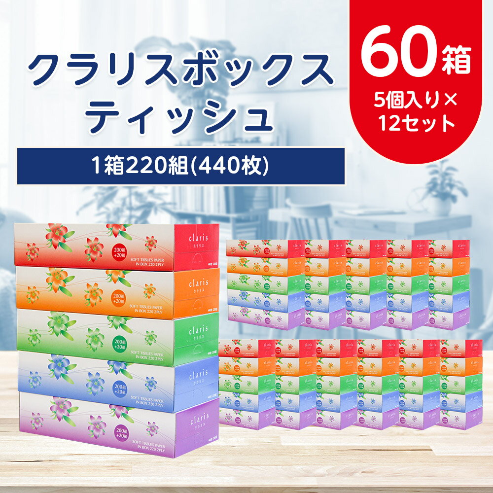 【ふるさと納税】クラリスボックスティッシュ60箱(1箱220組(440枚))(5個入り×12セット)【1256759】