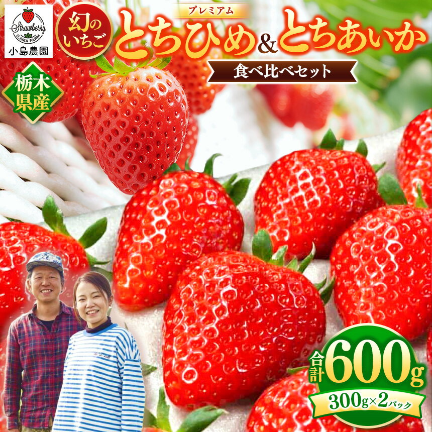 幻 の いちご プレミアム とちひめ ・ とちあいか 食べ比べ 600g[2024年1月中旬〜3月中旬の発送]|希少 柔らかい 果肉 大粒 ジューシー 果汁 イチゴ 苺 各300g×2 特産品 栃木県 真岡市