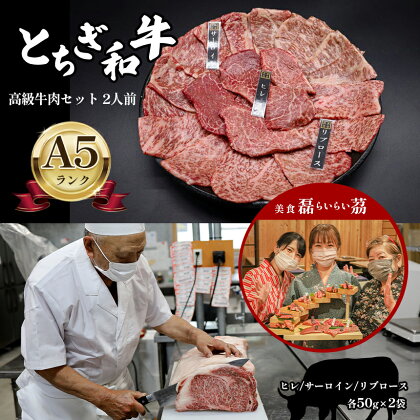 A5ランク とちぎ和牛 高級牛肉セット 2人前 ヒレ 50g × 2袋 サーロイン 50g × 2袋 リブロース 50g × 2袋 ｜ 肉 牛肉 和牛 ホルモン セット 特産品 栃木県 真岡市 送料無料