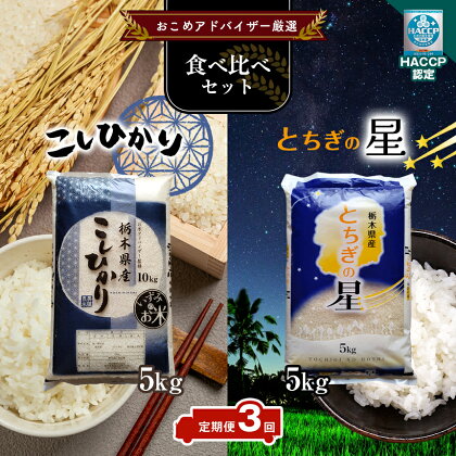 【定期便3回】真岡市のおこめアドバイザー泉 智が厳選！真岡産コシヒカリ・とちぎの星食べ比べセット | コシヒカリ お米 米 真岡産コシヒカリ とちぎの星 白米 5kg 真岡市 栃木県 送料無料