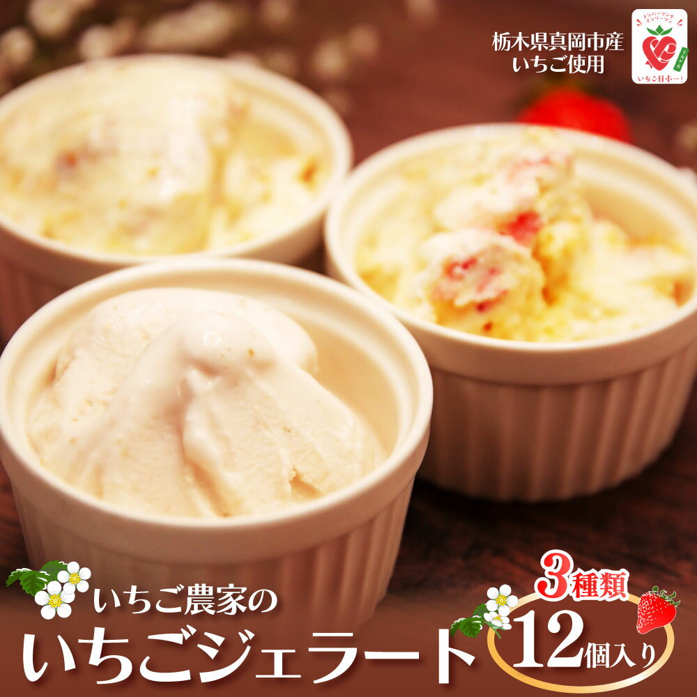 【ふるさと納税】いちご農家の『いちごジェラート 3種』 12個入り |いちごみるく いちごショートケーキ いちごミルフィーユ いちご 冷凍 苺 イチゴ ストロベ...