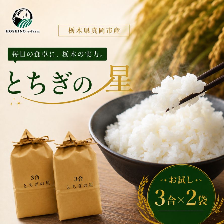 米 とちぎの星 令和7年 真岡市産 とちぎの星 お試 3合×2袋 送料無料 | ふるさと納税 白米 令和7年産 お米 こめ コメ 白米 ブランド米 大粒 粘り 甘み ごはん 惣菜 備蓄 数量限定 先行予約 栃木県 真岡市 送料無料