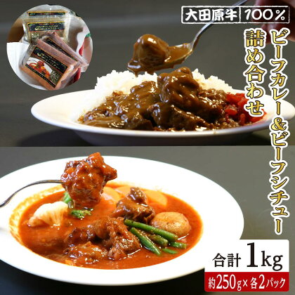 大田原牛 100％ ビーフカレー＆ビーフシチュー 詰め合わせ 各2パックセット | レトルト カレー ビーフシチュー 和牛 牛肉 高級