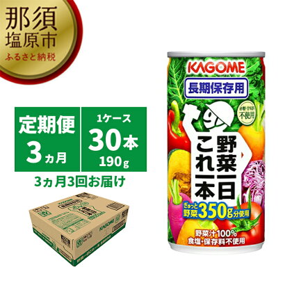 【定期便3ヵ月】カゴメ　野菜一日これ一本　長期保存用　190g缶×30本 1ケース 毎月届く 3ヵ月 3回コース【野菜　一日　これ一本　長期保存　190g　30本　賞味期間5年 栃木県 那須塩原市 】