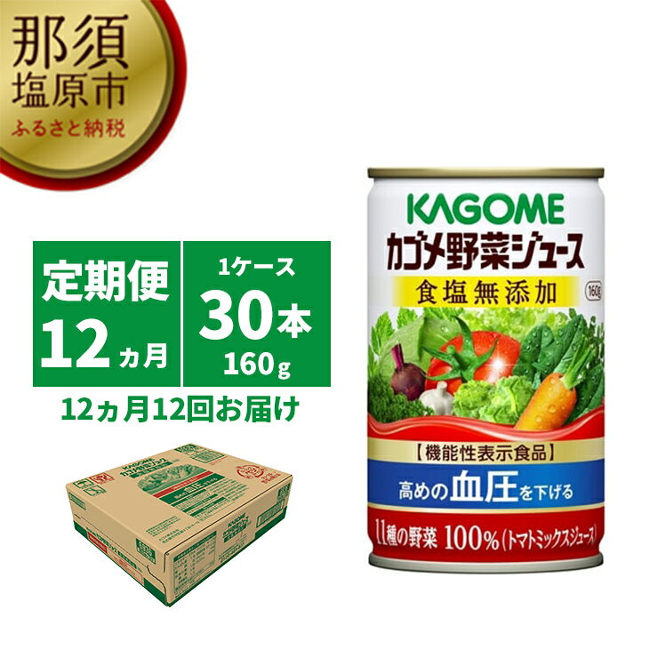 [定期便12ヵ月]カゴメ 野菜ジュース 食塩無添加 160g缶×30本 1ケース 毎月届く 12ヵ月 12回コース[野菜 ジュース 食塩 無添加 160g 30本 ケース 11種の野菜 栃木県 那須塩原市 ]