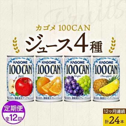 定期便 12ヵ月連続 カゴメ 100CAN フルーツジュース 詰め合わせ 4種 計24缶 アップル オレンジ グレープ パインアップル 各6缶 濃縮還元 100％ ジュース 果汁 飲料 ドリンク フルーツ 果物 ベストセラー ギフト 缶ジュース KAGOME 送料無料 那須塩原市