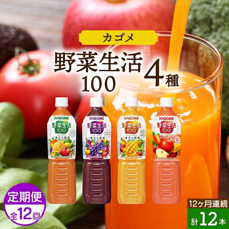 【ふるさと納税】 定期便 12ヵ月連続 カゴメ 野菜生活100 飲み比べセット スマートPET 720ml 4種 計12...