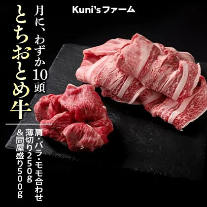 とちおとめ牛　肩・バラ・モモ合わせ薄切り250g＆問屋盛り500gセット｜牛肉 希少 炒め物 詰め合わせ※離島への配送不可