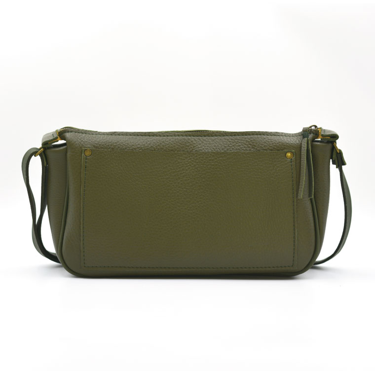 【ふるさと納税】益子の革工房maharoのラウンドショルダーバッグ（M）オリーブグリーン ｜ 栃木県 益子町 ふるさと納税 ショルダーバッグ バッグ 牛革 手作り（AX116-4）