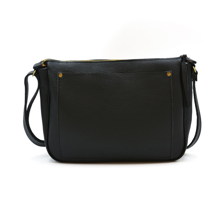 【ふるさと納税】益子の革工房maharoのラウンドショルダーバッグ（L）ブラック(AX117-3)