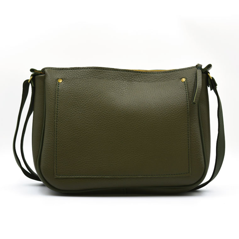 【ふるさと納税】益子の革工房maharoのラウンドショルダーバッグ（L）オリーブグリーン ｜ 栃木県 益子町 ふるさと納税 ショルダーバッグ バッグ 牛革 手作り (AX117-4)