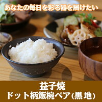 【ふるさと納税】益子焼ドット柄飯椀ペア(黒地)
