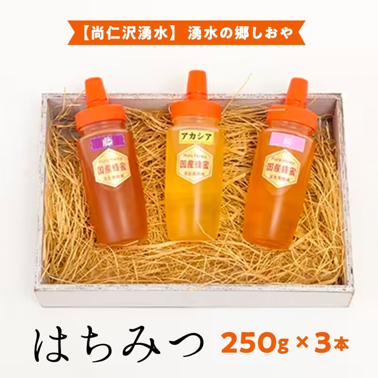 【ふるさと納税】【尚仁沢湧水】湧水の郷しおや　はちみつ250g×3本セット◇