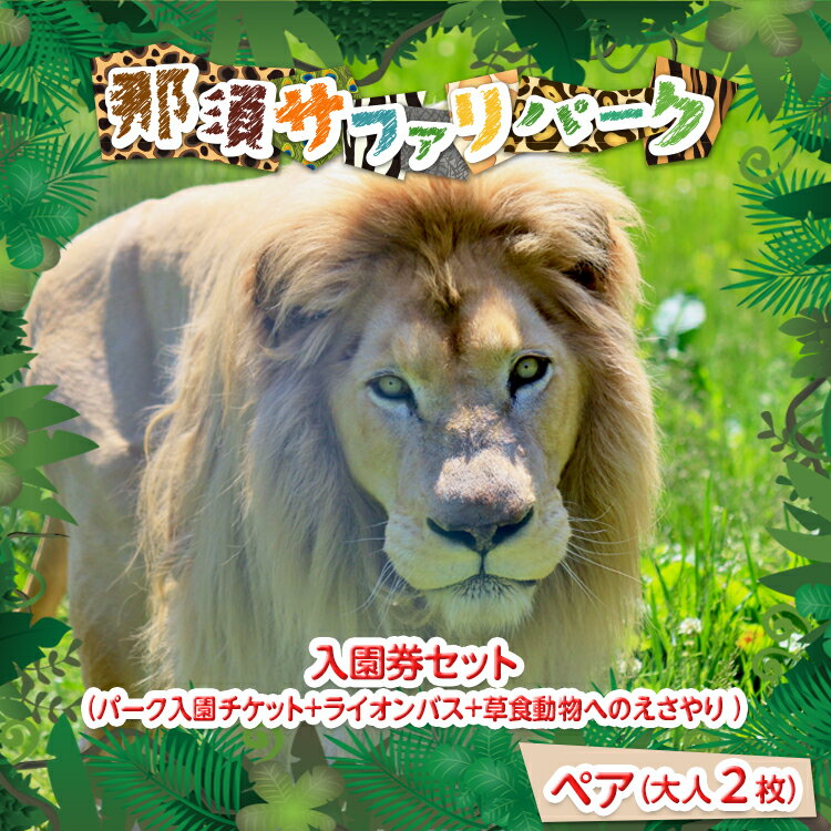 ライオン、トラ、キリン、ゾウなど数多くの野生動物が待つサファリゾーンにライオンバスで入場し、至近距離で肉食動物の迫力や大型動物の大きさを感じながら、エサやりや見学が楽しめる体感型サファリ。バスを降りた後もゾウの背中に乗って、他の野生動物が暮らすサファリゾーンを散歩する「ゾウライドサファリ」やウサギやモルモットなどと触れあえる「ふれあい広場」も大人気。 【那須ワールドモンキーパーク】割引チケット付きです♪ ※大人チケット（中学生以上）は「子ども」でも利用可能でございます。 通常チケットで【ナイトサファリ】も体験できます！ ナイトサファリの営業スケジュールは那須サファリパークのHPよりご確認ください。 名称 那須サファリパークペア入園券セット 内容 那須サファリパークペア入園セット券（入園＋ライオンバス＋エサやり）2名 ※大人（中学生以上）となります。 有効期限 チケット発行日より1年間有効 提供元 株式会社東北サファリーパーク　那須支店 栃木県那須郡那須町高久乙3523 ・ふるさと納税よくある質問はこちら ・寄附申込みのキャンセル、返礼品の変更・返品はできません。あらかじめご了承ください。〔P-158〕那須サファリパークペア入園券セット（入園＋ライオンバス＋エサやり）2名モンキーパーク割引チケット付き！ 入園チケット（パーク入園チケットのみ） 入園券セット（パーク入園チケット+ライオンバス+草食動物へのえさやり） 入金確認後、注文内容確認画面の【注文者情報】に記載の住所に2週間程度で発送いたします。 ワンストップ特例申請書は入金確認後2週間程度で、お礼の特産品とは別に住民票住所へお送り致します。