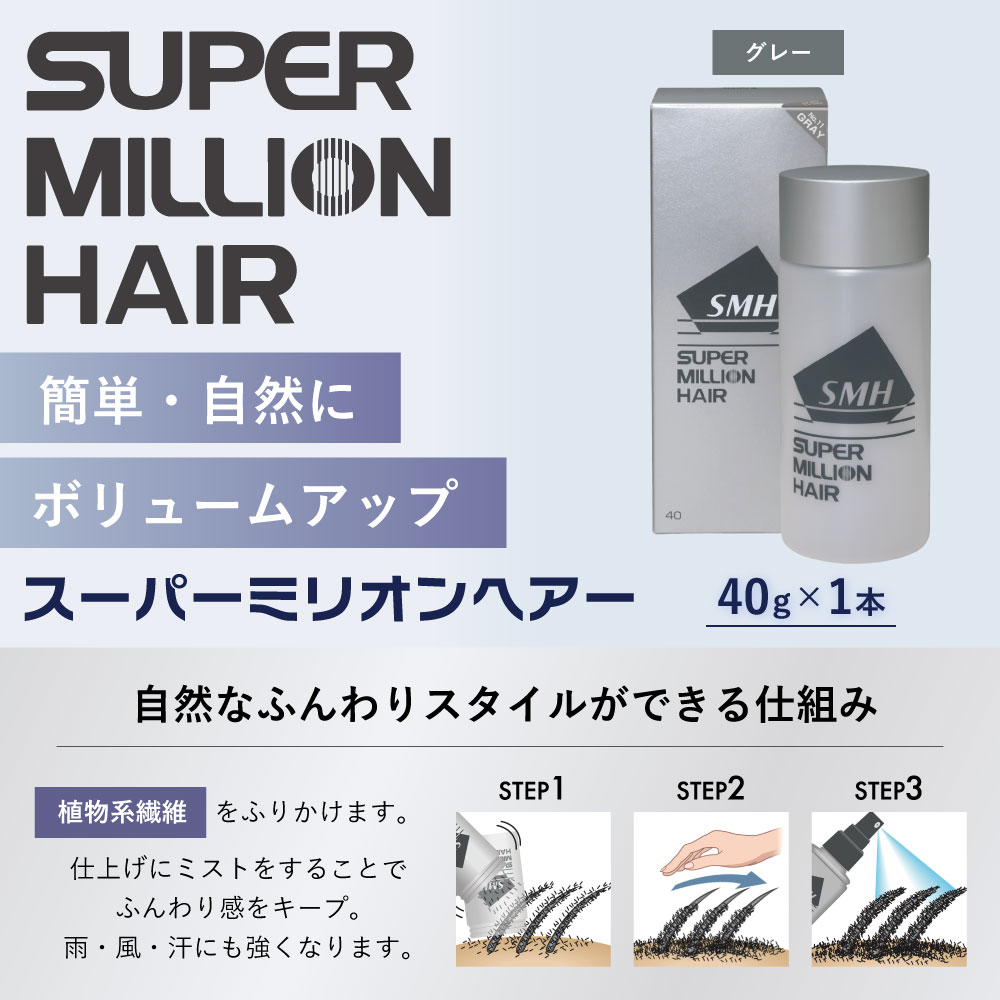 【ふるさと納税】P-16 スーパーミリオンヘアー（増毛パウダー）グレー1本（40g）全6色展開 男女兼用 ルアン SUPER MILLION HAIR ボリュームアップ 男性用 女性用 メンズ レディース ヘアケア 薄毛隠し 白髪隠し カバー 対策 手軽 増毛剤 粉