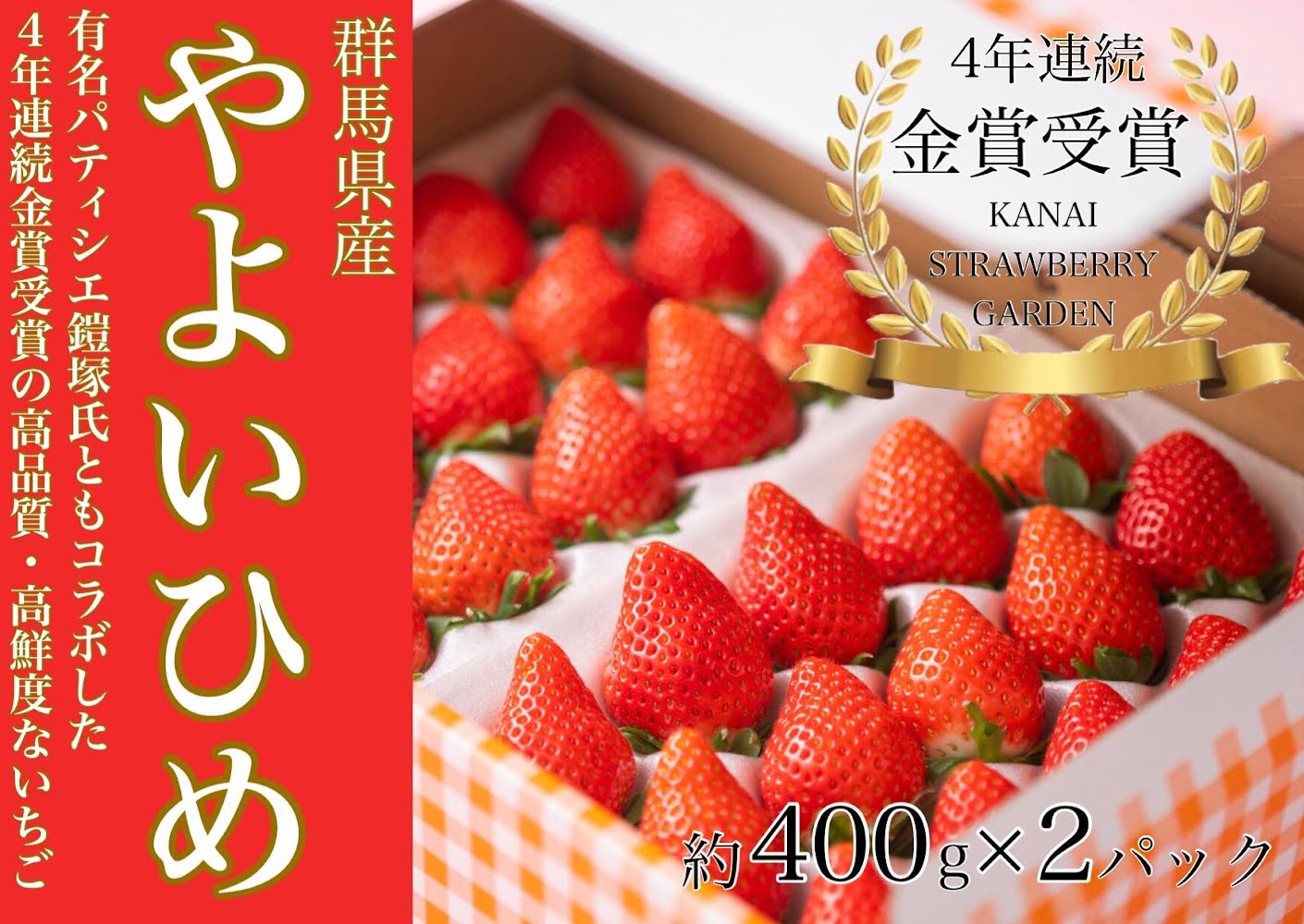 【ふるさと納税】金井いちご園のいちご（やよいひめ）　3箱（大粒いちご約400g×2パック／1箱）