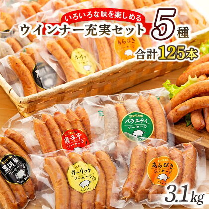 ウインナー充実セットPlus(5種類125本 計3.1kg) | ウィンナー ソーセージ あらびき 肉 にく お肉 食べ比べ お楽しみ セット 小分け 大容量 大人気 個包装 アウトドア キャンプ 冷凍 贈り物 BBQ 焼肉 お中元 お歳暮 おつまみ 美味しさに 訳あり