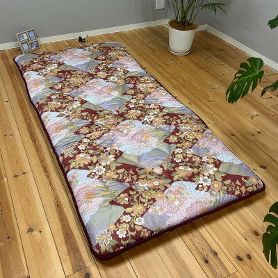 日本製固綿入りボリューム敷布団(シングル/和花柄エンジ)