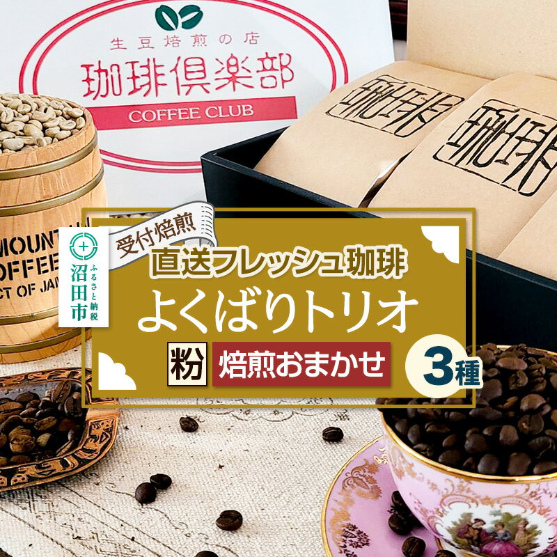 [受付焙煎]直送フレッシュ珈琲 よくばりトリオ[粉/焙煎度合いの指定はできません]各200g×3種 計600g 珈琲倶楽部 沼田店