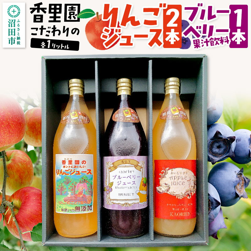 香里園こだわりの100%りんごジュース2本とブルーベリー果汁飲料1本セット(大瓶)各1L