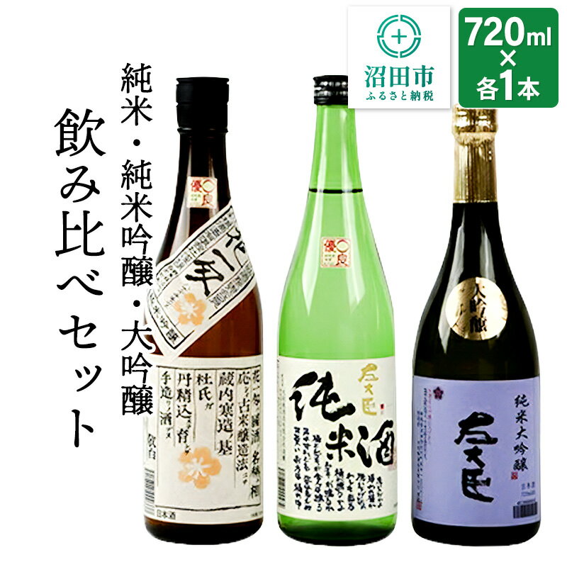 【ふるさと納税】純米酒・純米吟醸酒・大吟醸 飲み比べセット 720ml×各1本のサムネイル