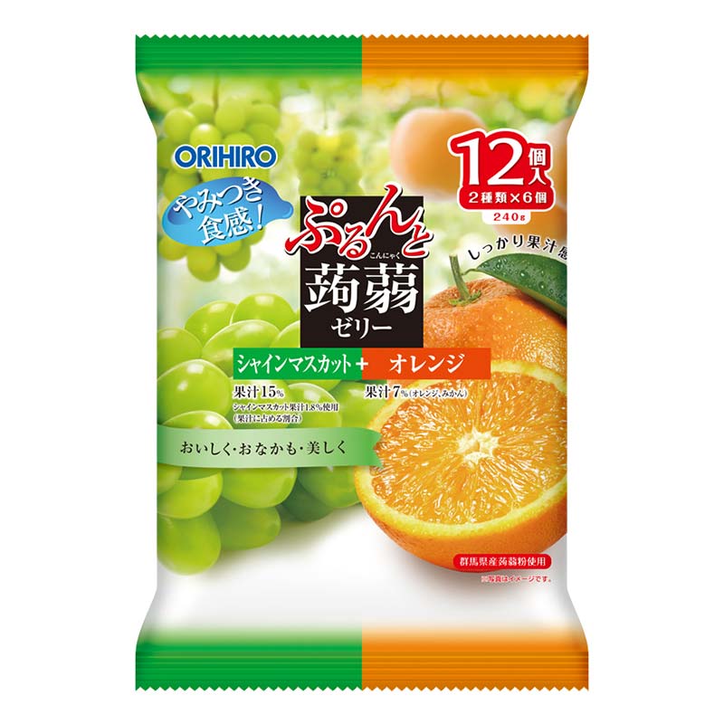 【ふるさと納税】 オリヒロ ぷるんと蒟蒻ゼリー パウチ シャインマスカット＋オレンジ 1ケース（20gパウチ×2種×6個×12袋）こんにゃく ゼリー 食べ比べ 蒟蒻 コンニャク シャインマスカット ぶどう オレンジ 食品 F21E-485