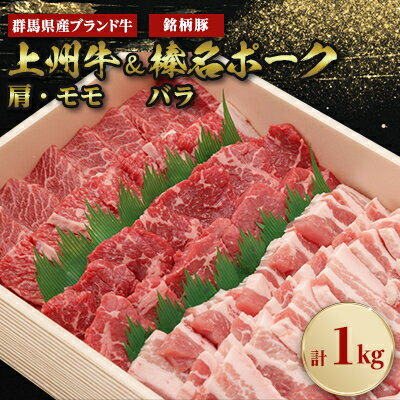 【ふるさと納税】上州牛肩・モモ焼肉:榛名ポークバラ焼肉セット 合計1kg 【配送不可地域：離島】【1043021】