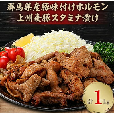 上州麦豚スタミナ漬け・群馬県産豚味付けホルモン計1kg(500g×各1パック)[配送不可地域:離島・沖縄県]