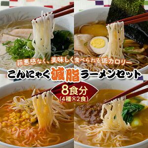 【ふるさと納税】群馬県下仁田町 こんにゃく配合で食物繊維たっぷり&低カロリー!ストレスなく食事制限! こんにゃく減脂(ヘルシー)ラーメンセット 8食分 ダイエット こんにゃく 美肌 糖質制限 ローカロリー 置き換えダイエット 糖質カット F21K-164