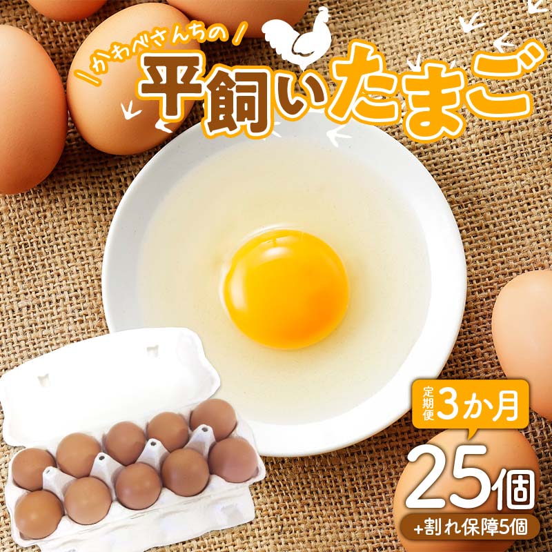【ふるさと納税】 【定期便3か月】かわべさんちの平飼いたまご 25個(プラス割れ保障 5個) 計30個×3か月 計90個 卵 玉子 たまご 生卵 F21K-461