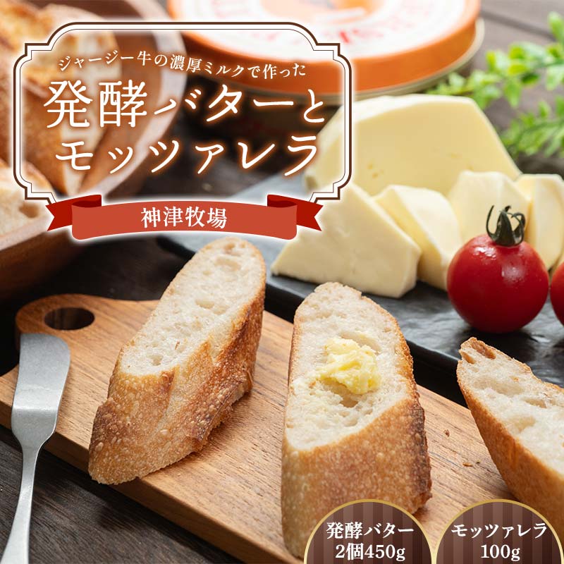 【ふるさと納税】【神津牧場】ジャージー牛の濃厚ミルクで作った発酵バター2缶(450g) とモッツァレラ (100g) F21K-490