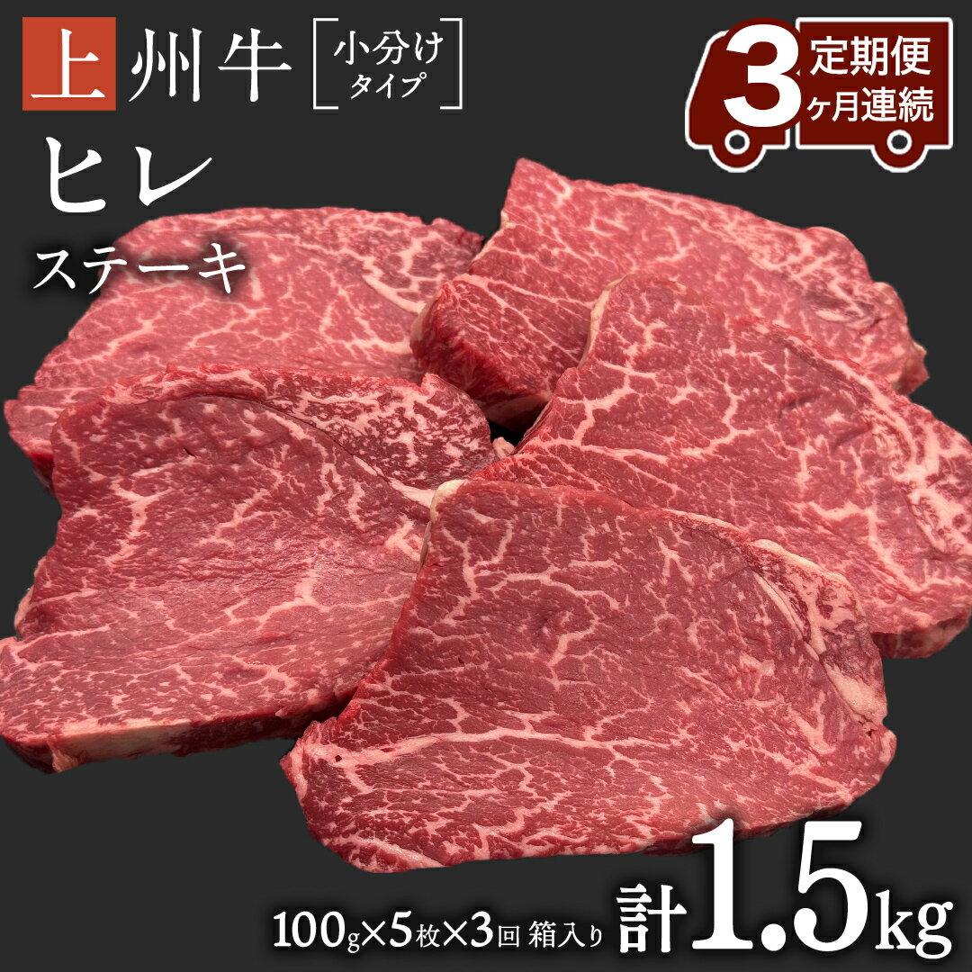 [ 定期便 ] 上州牛 ヒレステーキ 100g × 5枚 3ヶ月 連続お届け 牛肉 ヒレ ヒレ肉 日本 国産 群馬 500g 冷凍 真空パック ステーキ用 お肉 肉 焼肉 焼き肉 バーベキュー BBQ ブランド牛