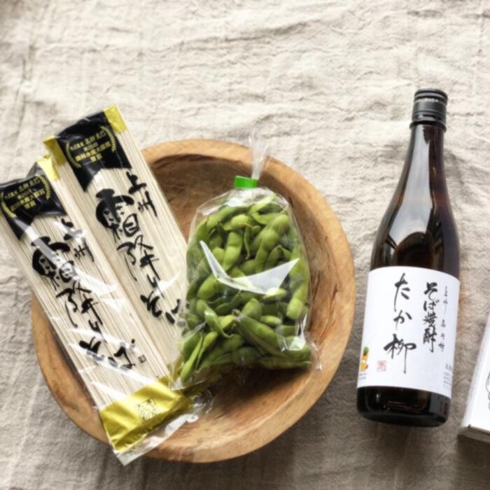 【ふるさと納税】高山村産原料使用の「そば焼酎　たか柳」と「上州霜降りそば」セット