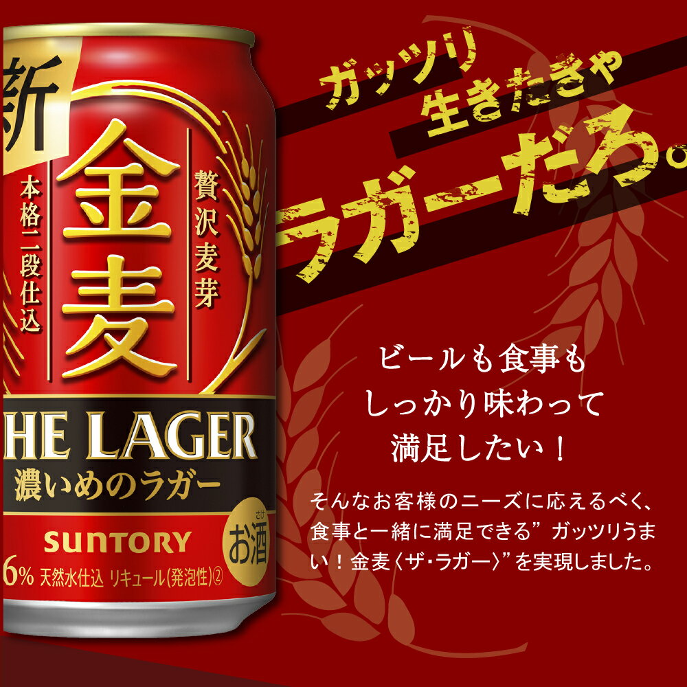 【ふるさと納税】 金麦〈ザ・ラガー〉350ml × 24本 サントリー ビール 群馬県 千代田町新ジャンル 発泡酒 麦芽 ホップ 送料無料 お取り寄せ お酒 生ビール お歳暮 ギフト 贈り物 プレゼント 人気 おすすめ 家飲み 晩酌 バーベキュー