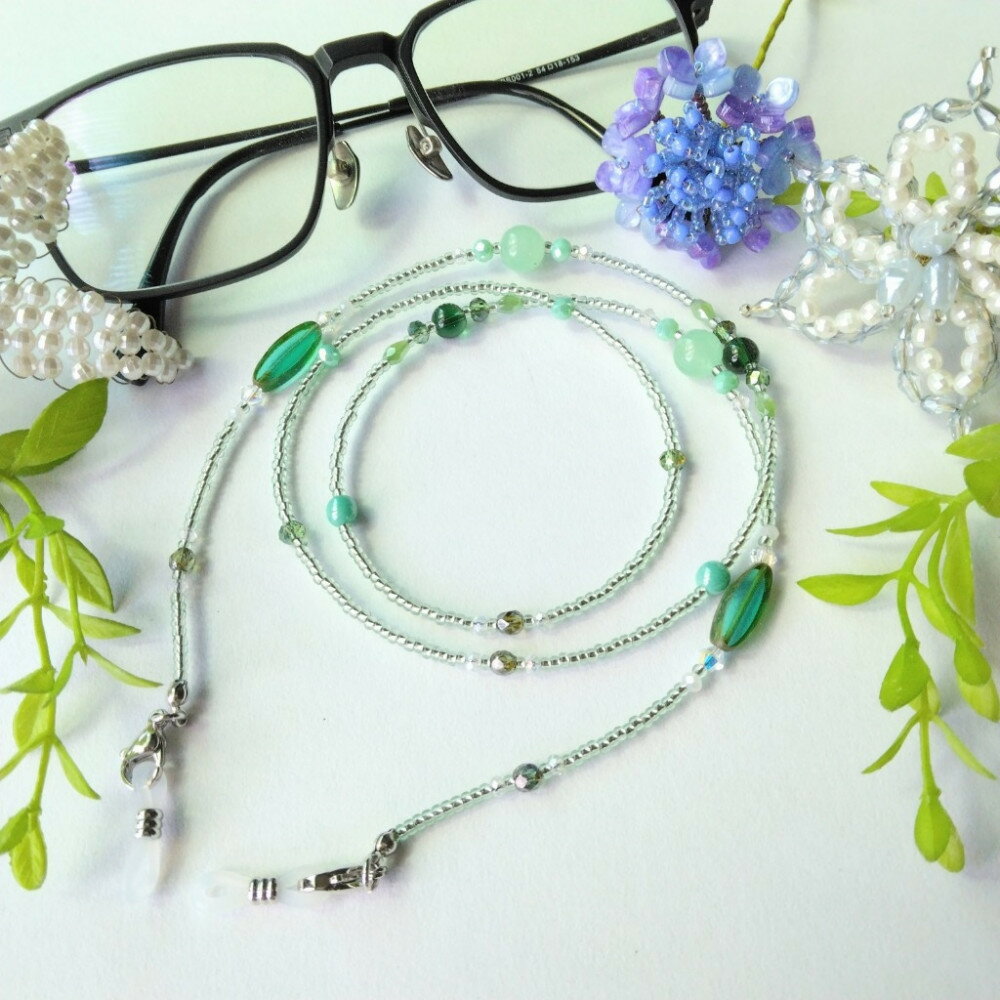 癒しカラー メガネチェーン メガネホルダー 天然石 グリーン系 プレゼント ギフト | 雑貨 小物 ファッション 人気 おすすめ 送料無料