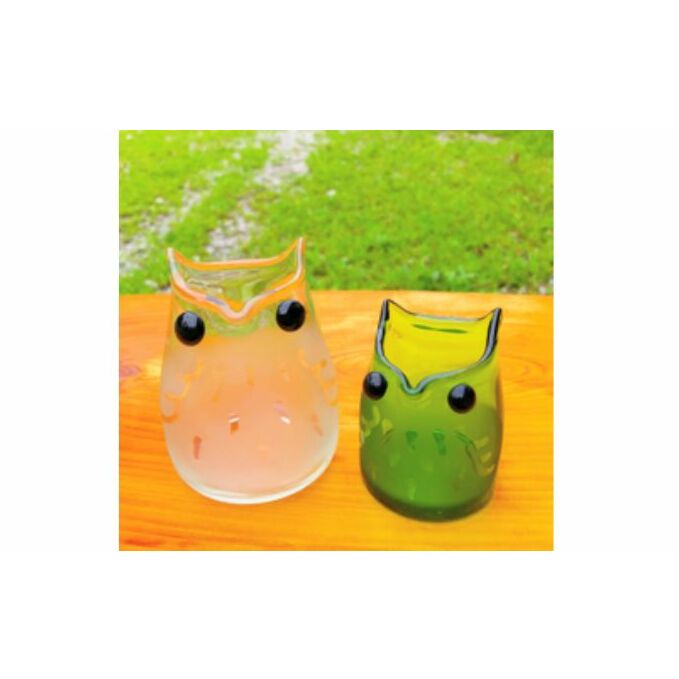 [ガラス製一輪挿し]ふくろう親子セット[52210765] インテリア 雑貨 生き物 鳥 モチーフ 入れ物 収納 小物 縁起物 花瓶 筆記用具 つまようじ入れ 手作り