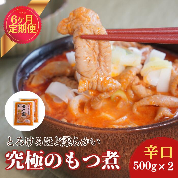 【ふるさと納税】＜定期便6ヶ月＞国産豚もつ使用！とろけるほど柔らかい究極のもつ煮 辛口 500g×2袋 | 埼玉県 東松山市 厳選 逸品 秘伝 もつ煮 モツ煮 国産 豚 豚肉 もつ煮のまつい 冷蔵 グルメ 簡単 手軽 料理 家庭用 美味しい 鍋 おつまみのサムネイル
