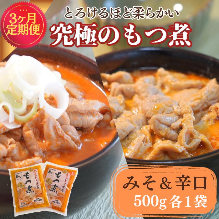 [定期便3ヶ月]国産豚もつ使用!とろけるほど柔らかい究極のもつ煮 2種食べ比べセット 味噌・辛口 各1袋 (各500g×計2袋)[ 厳選 逸品 秘伝 もつ煮 モツ煮 国産 豚 豚肉 もつ煮のまつい 冷蔵 グルメ 簡単 手軽 料理 家庭用 美味しい 鍋 おつまみ ]