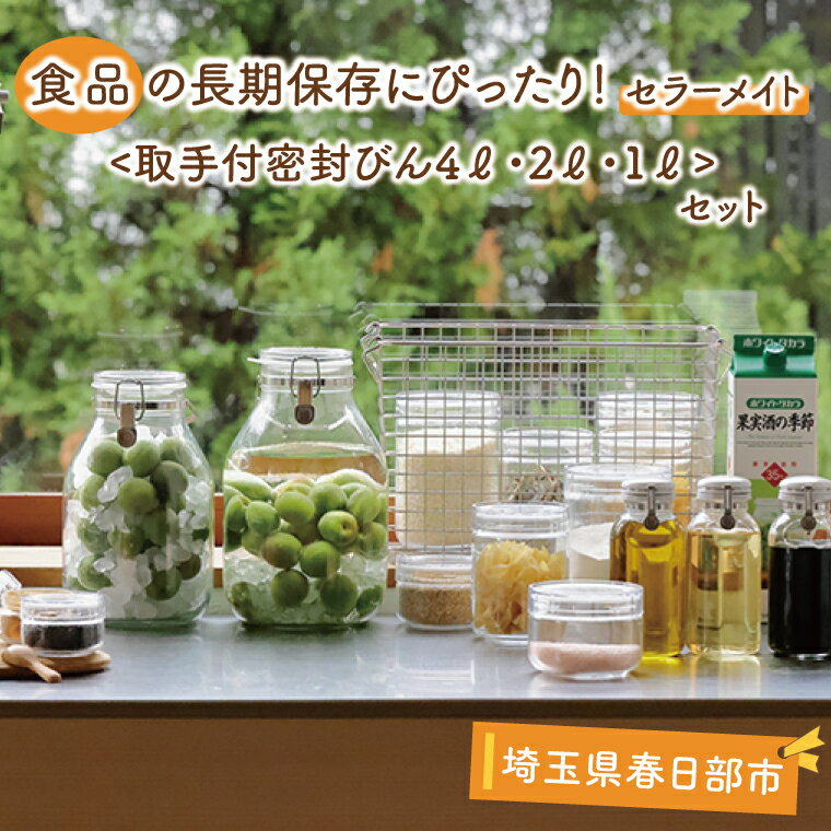 食品の長期保存にぴったり! セラーメイト取手付密封びん4L・2L・1Lセット