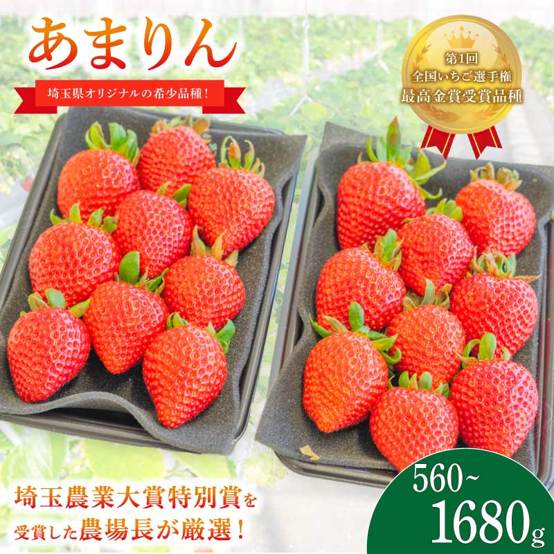 【ふるさと納税】 【予約受付】 いちご あまりん 560g 1120g 1680g 選べる容量 苺 イチゴ ストロベリー 産地直送 ご当地 果物 くだもの フルーツ デザート 食品 冷蔵 げんき農場 埼玉県 羽生市のサムネイル