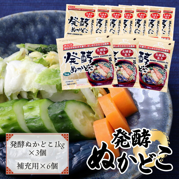 そのまま漬けられる発酵ぬかどこ簡単スタートセット(ぬかどこ1kg×3個・補充用ぬかどこ×6個付)[No.026]/容器不要 スタンドパック 冷蔵庫で育てる 送料無料