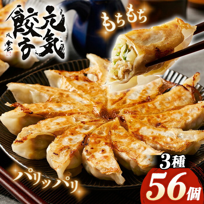 元気餃子のこだわり餃子3種セット(56個入り/冷凍生餃子) 食べ比べ ギョーザ専門店 中華総菜 点心 もちもち パリパリ / 餃子 冷凍 冷凍餃子 3種セット 元気餃子 スタミナ餃子 よもぎ餃子 本格 パリッと おうちごはん お惣菜 ご家庭用 中華 皮厚 No.010