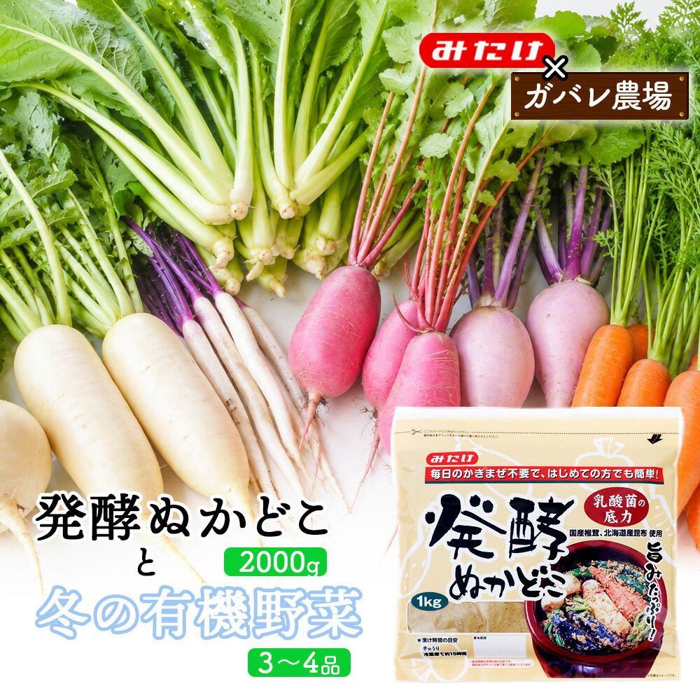[コラボD]発酵ぬかどこ1kg×2&冬の有機野菜3〜4品 / ぬか漬け ぬかどこ 発酵ぬかどこ 有機野菜 旬野菜 冬野菜 野菜セット 漬物 手作り 簡単調理 かき混ぜ不要 発酵食品 常備菜 一品追加 食卓 送料無料 埼玉県 特産品 No.619