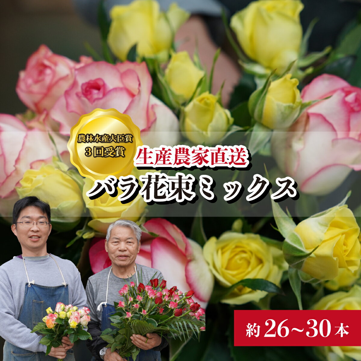 【ふるさと納税】＜配送エリア限定＞ 生産農家直送 バラ 花束 新鮮 Mix 約26～30本 | 埼玉県 上尾市 バラ 薔薇 ローズ 花束 植物 インテリア 誕生日 記念日 お祝い 母の日 父の日 ラッピング有り リボン付き 多品種 Mix花束 切り花 農林水産大臣賞 生花 プレゼント ギフト